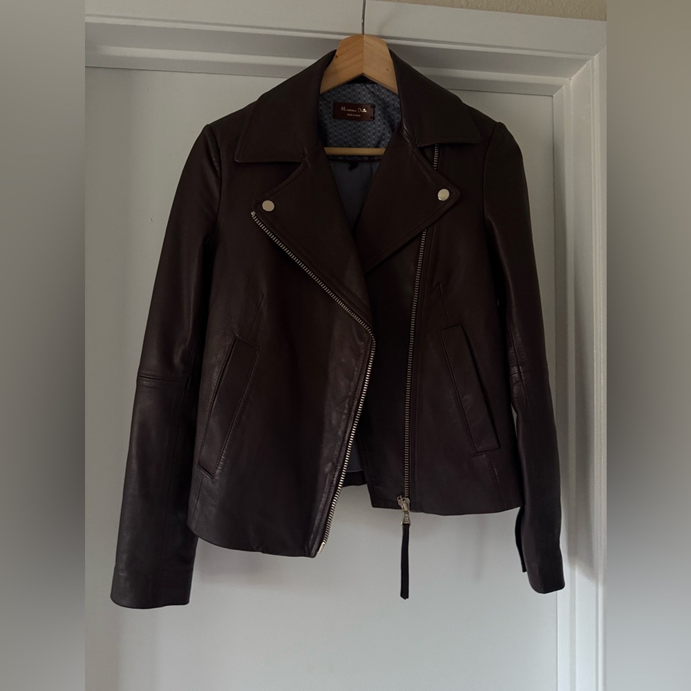 NEW Massimo Dutti Dark Brown Sheep Leather Jacket